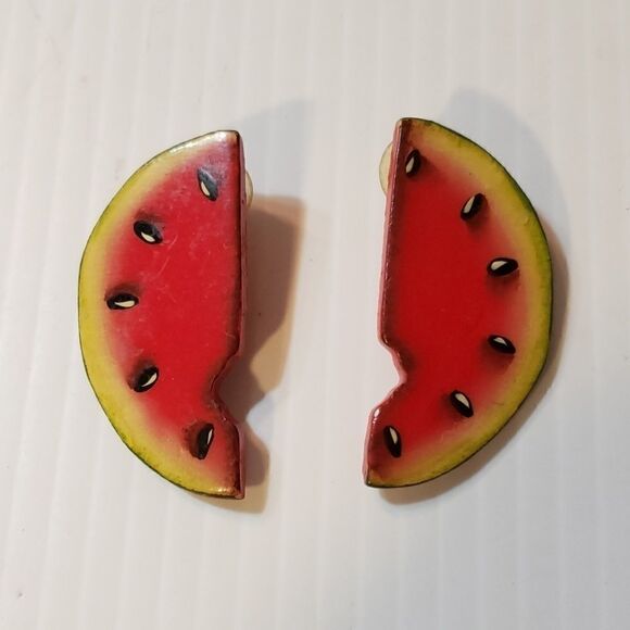 Vintage Watermelon Pierced Earrings Summer - Picture 1 of 4